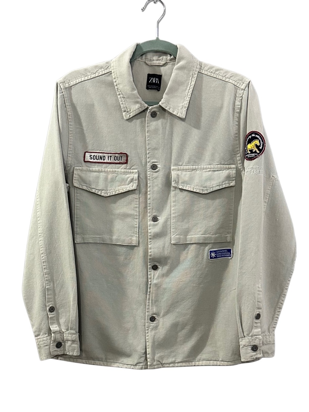 Zara Utility Shacket Military Style Field Jacket Stone Khaki Size M